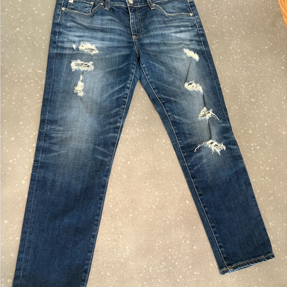 AG Adriano Goldschmied Relaxed Distressed Jeans in Dark Blue